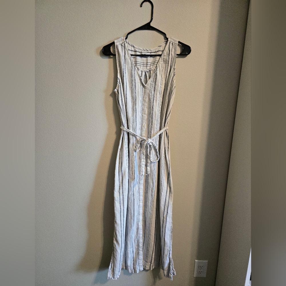 Sonoma Cream Maxi Dress with Black Stripes and Waist Tie | Womens L
